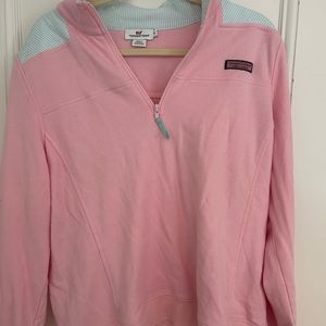 Salmon and green vineyard vines quarter zip sweatshirt.